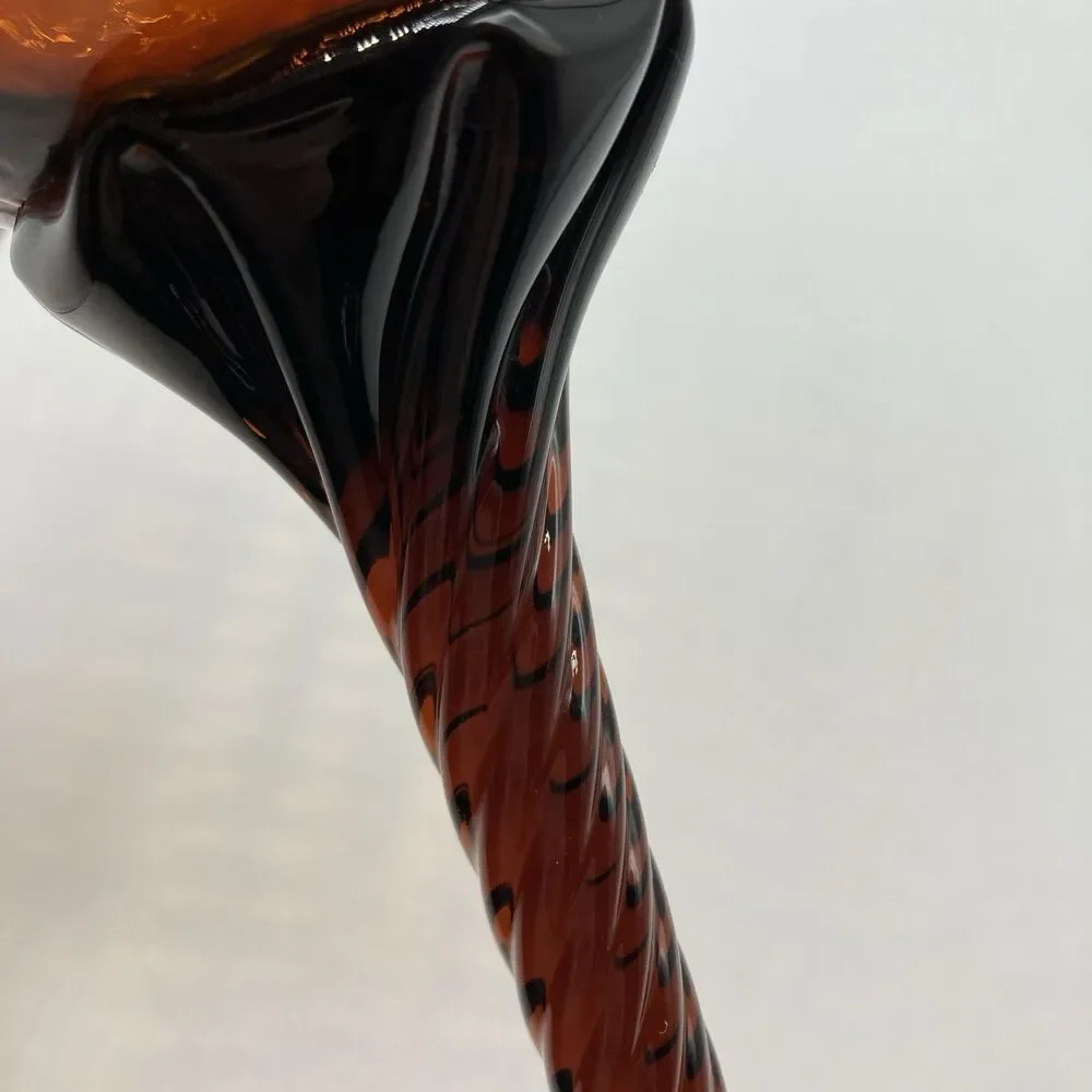 Vintage Empoli Handblown Amber Optic Compote Dish Vase Twisted Stem 11 3/8